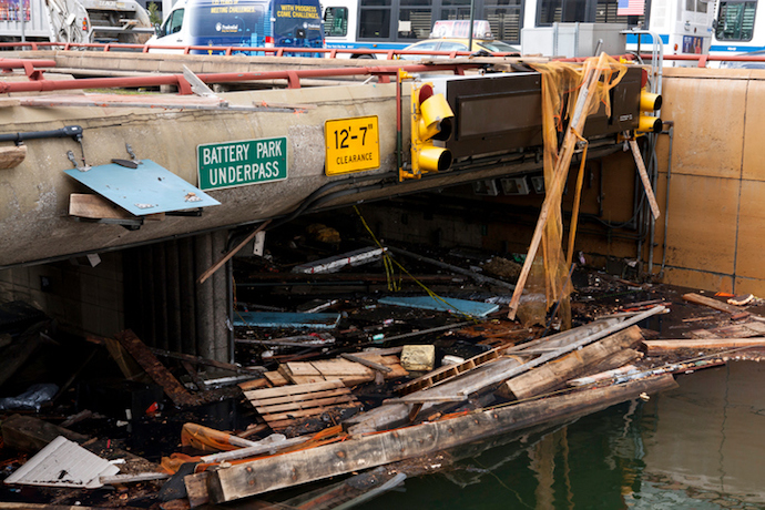 The flooded Battery Park Underpass speaks about the power of the storms that pushed in Manhattan millions of gallons of water.