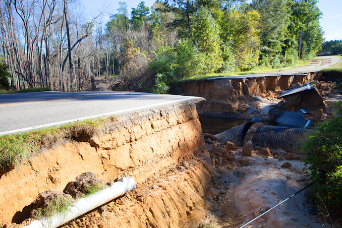 Road washed away after Hurricane Matthew in 2016
