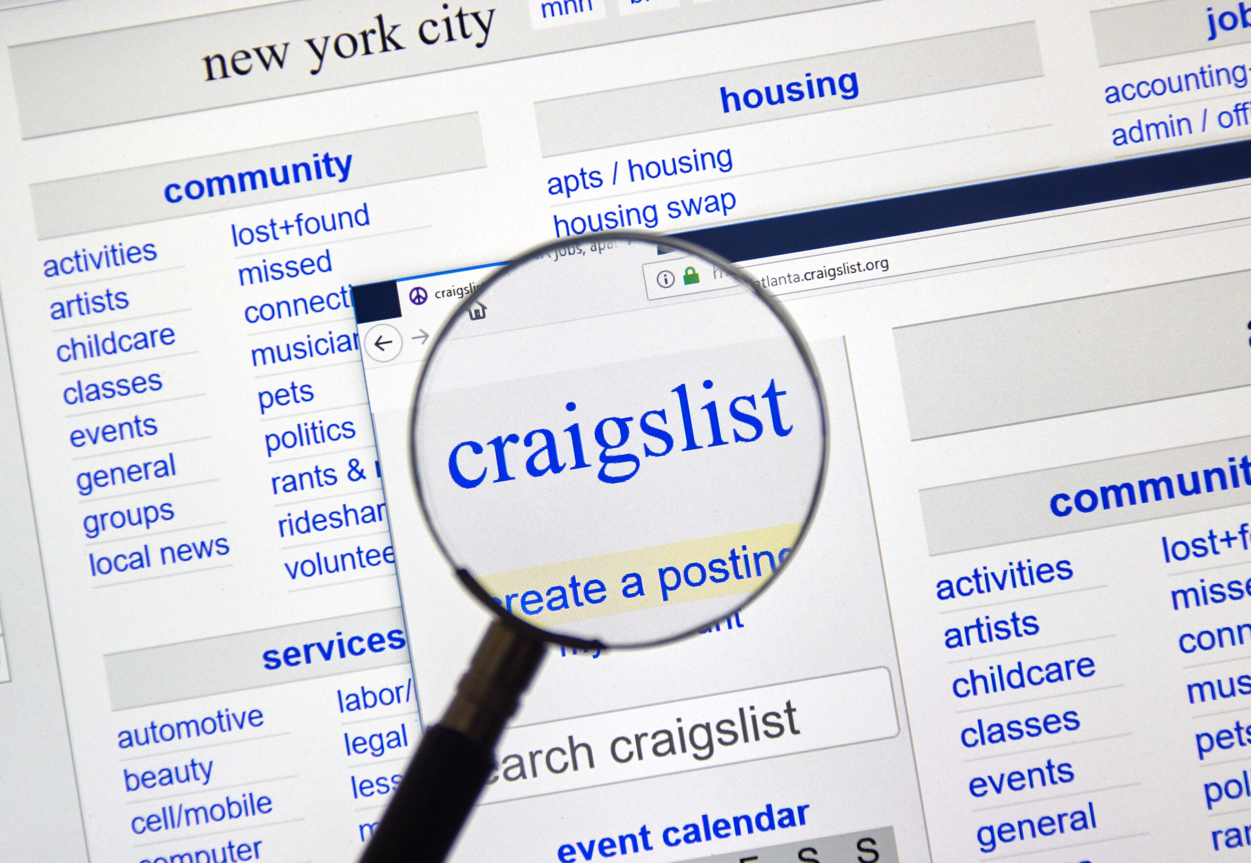 Screenshots of Craigslist