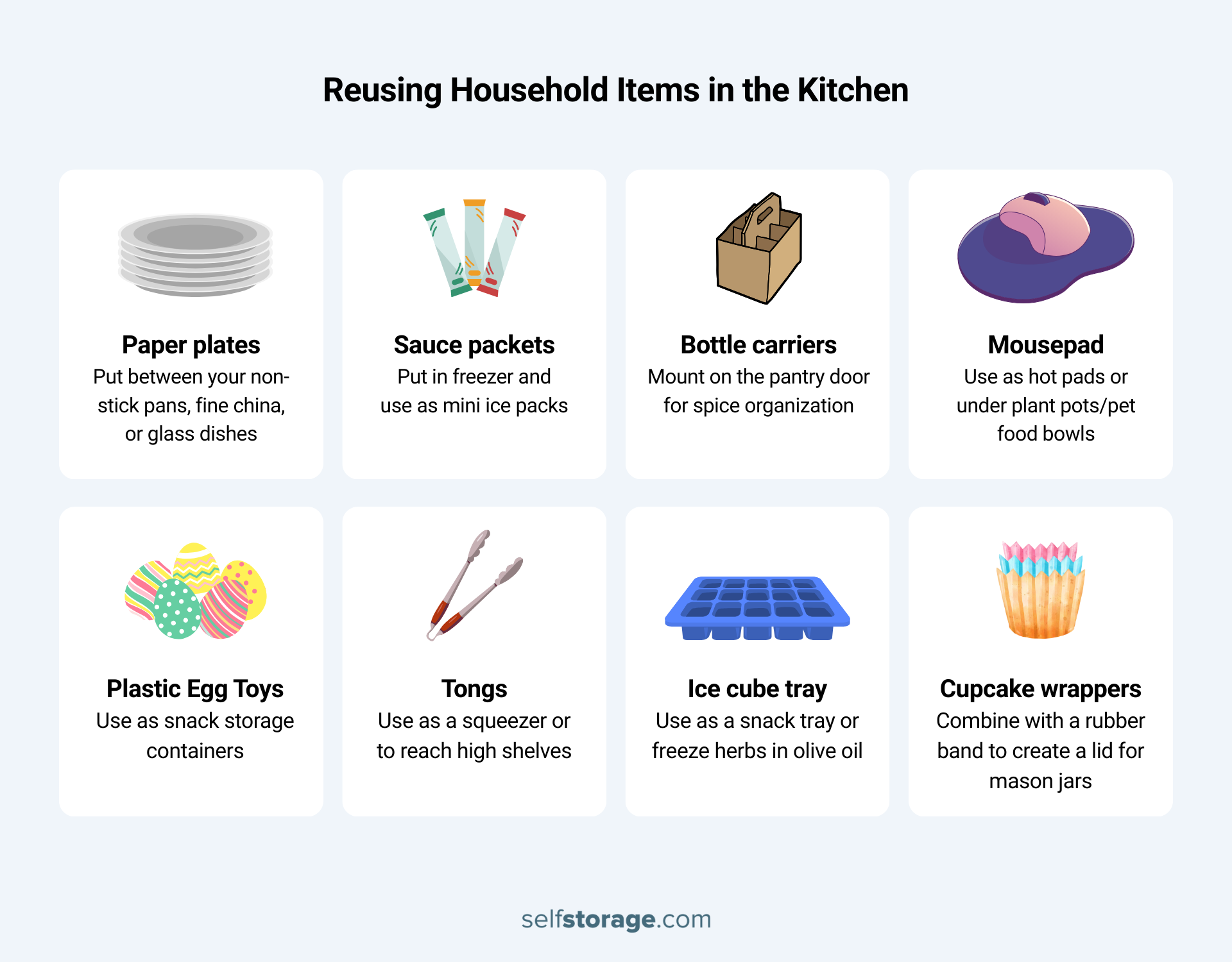 graphics with hacks to reuse household items in the kitchen