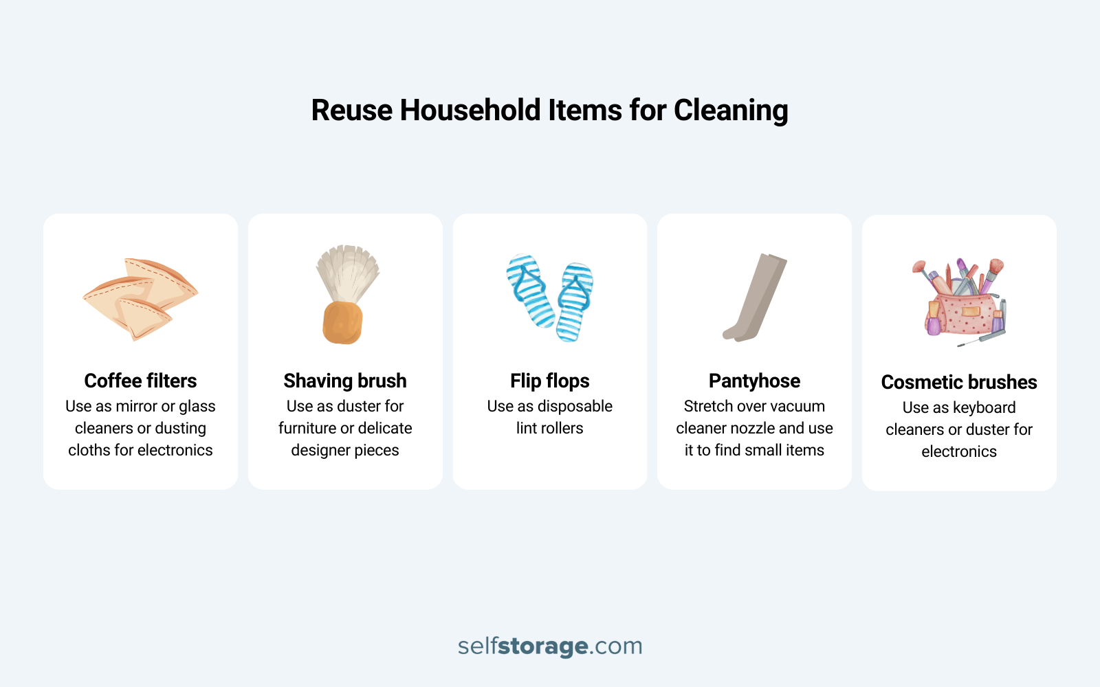 graphics with hacks to reuse household items for cleaning